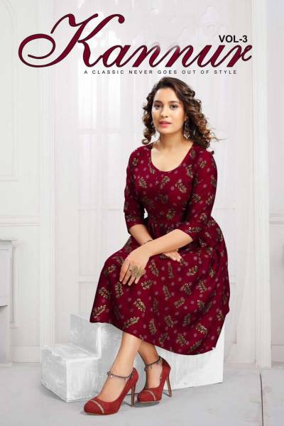 Kannur Vol 3 By Sagar Impex Fancy Printed Flair Style Kurti Collection